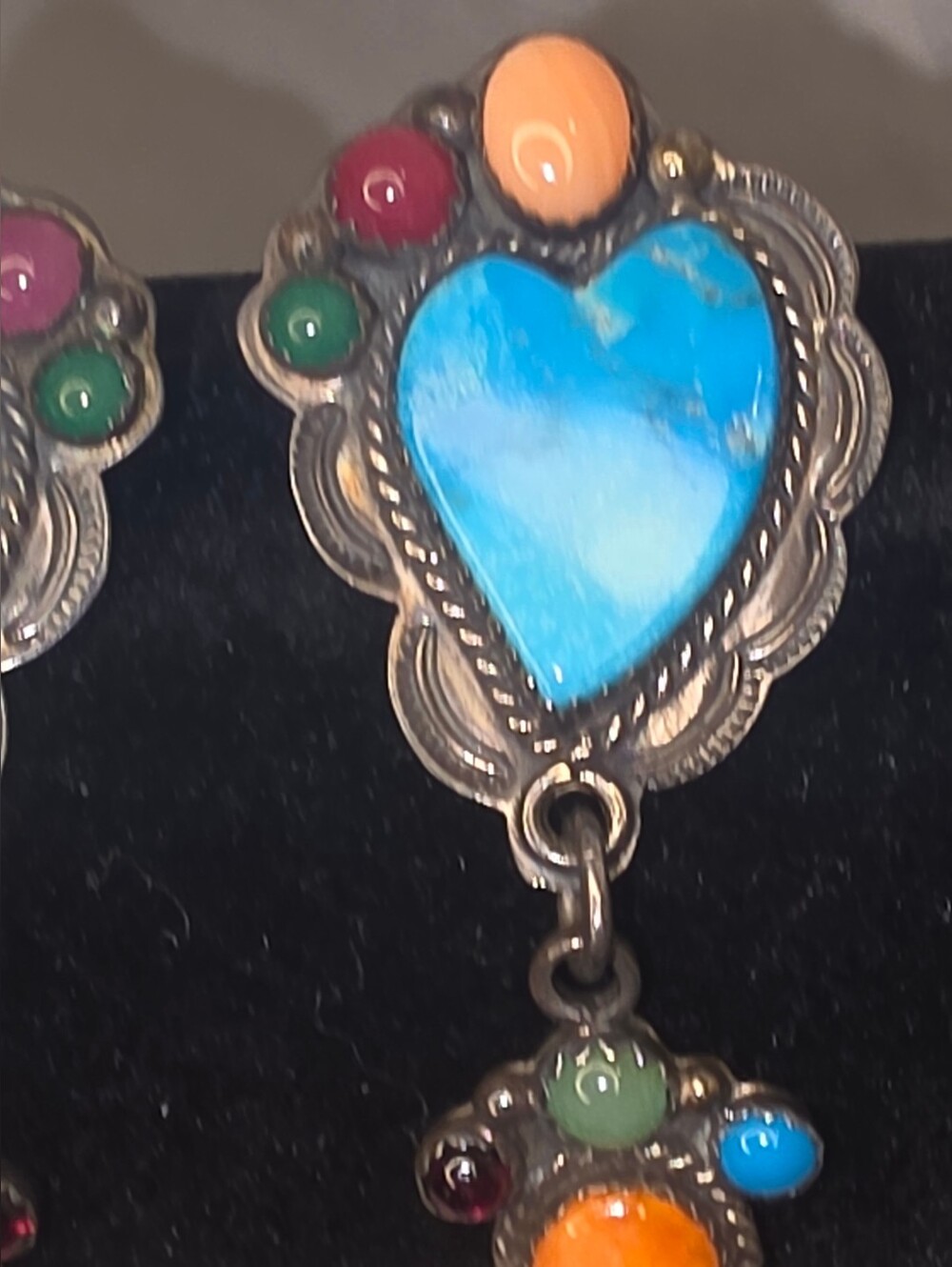 Native American sterling silver Earrings Signed, Heart Turquoise - Picture 13 of 14